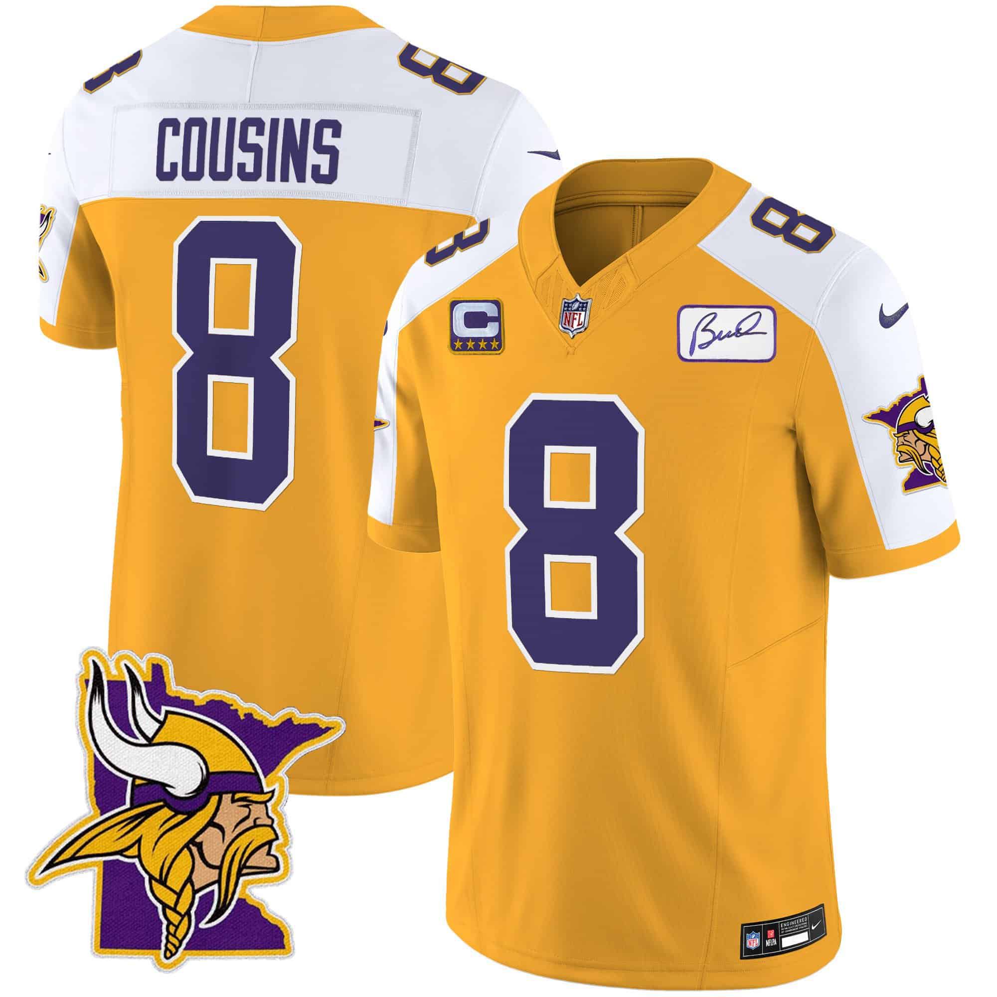 Men Minnesota Vikings #8 Cousins Yellow 2024 Nike Patch Classic Limited NFL Jersey